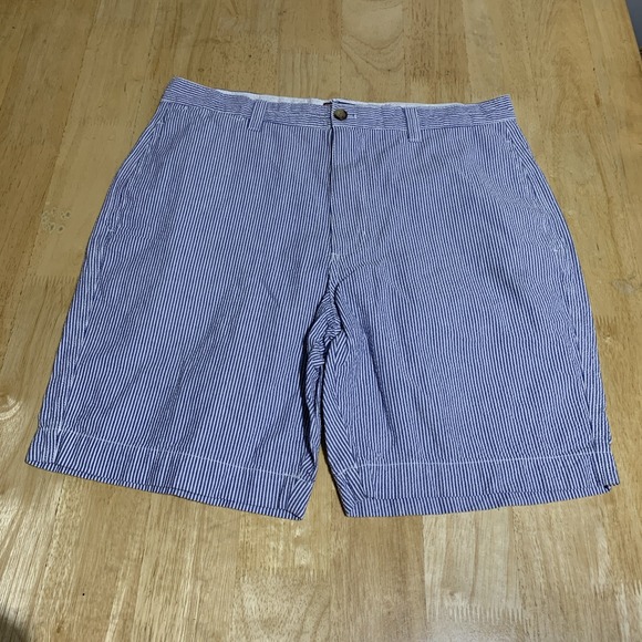 Chaps Other - Chaps Shorts Mens 34 Seersucker Flat Front 100% Cotton Blue White Stripe‎ Casual
